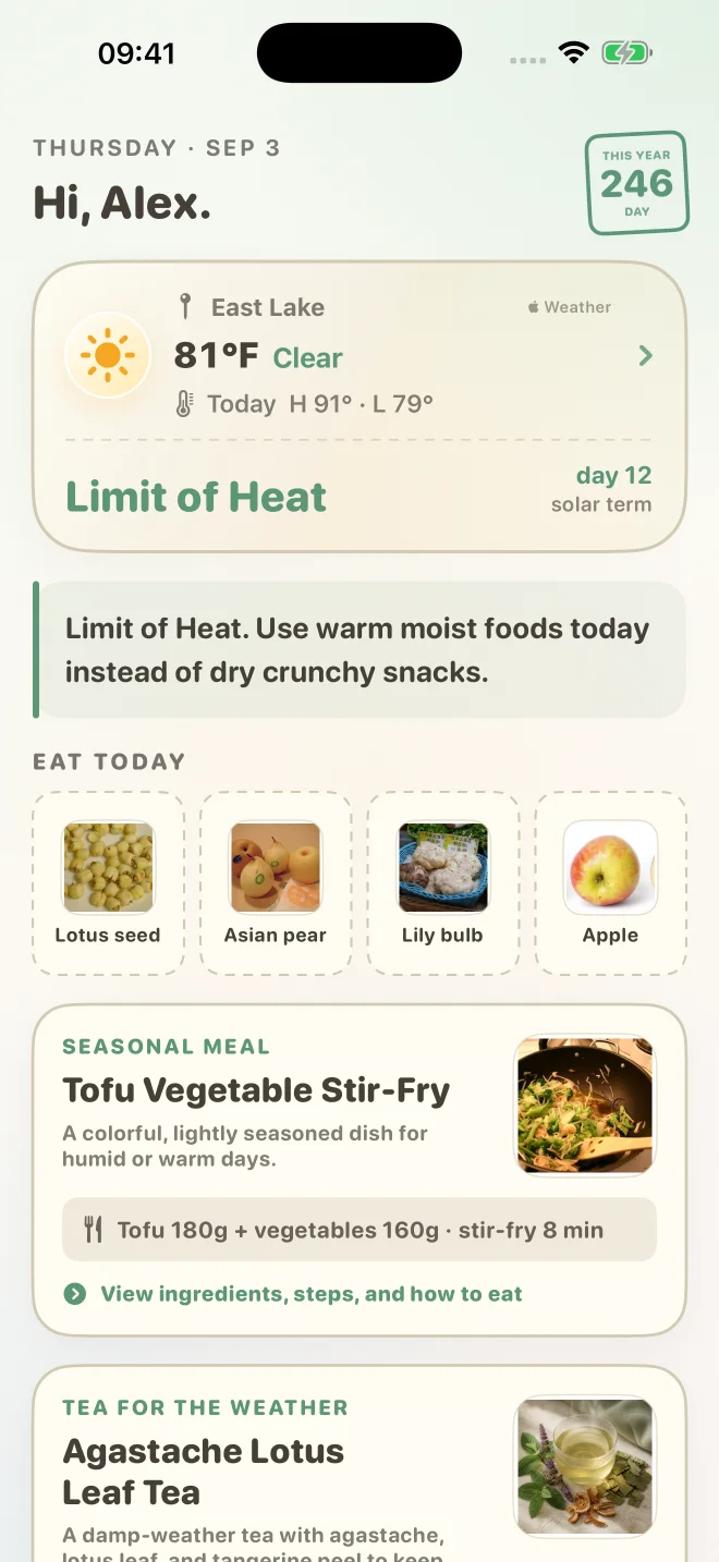 Today: local weather, solar terms and food guidance